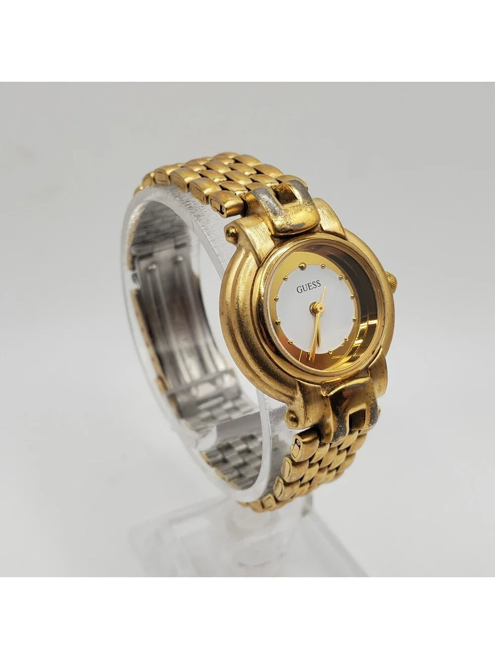 Guess Watch Womens 24mm Gold Tone Round Dial New Battery